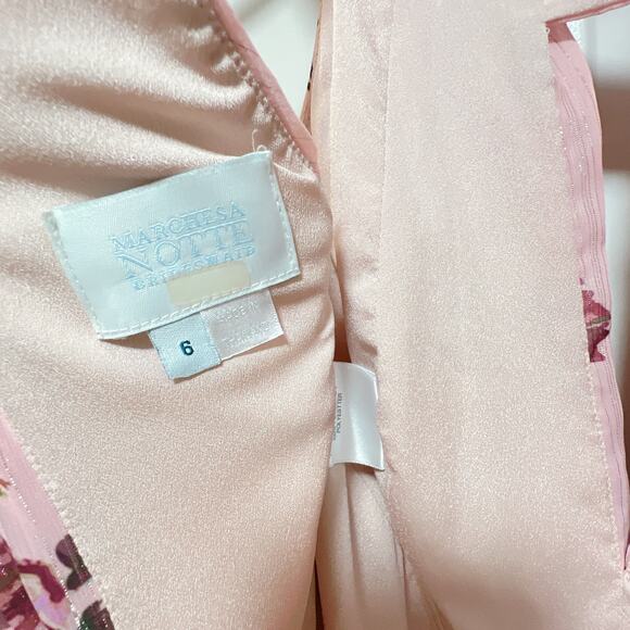 Marchesa Notte Blush Floral Halter Gown Open Back Maxi Dress - Picture 5 of 10